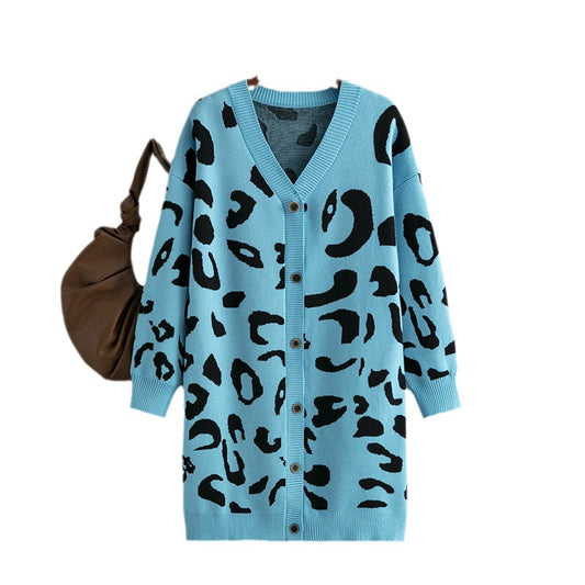 Women's Sweater Mid-length Leopard-print Sweater Cardigan
