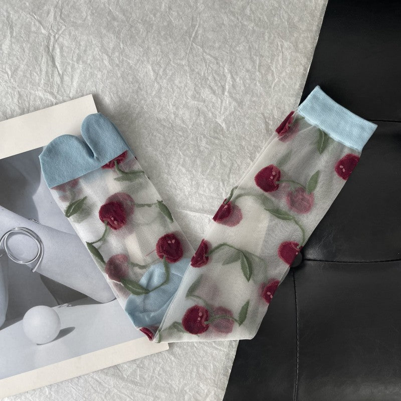 Cherry Jacquard Summer Cute Wild Thin Socks Stockings