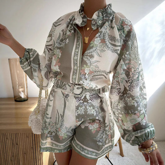 High-waisted Shorts, Fashionable Shirt, Linen Casual Chic Set