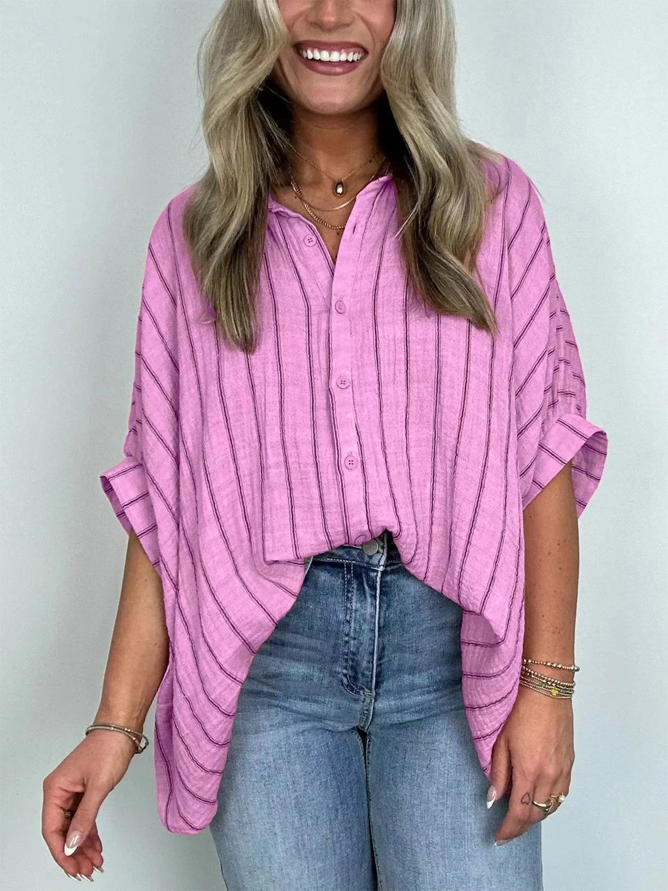 Loose-fitting Casual Striped Print Shirt