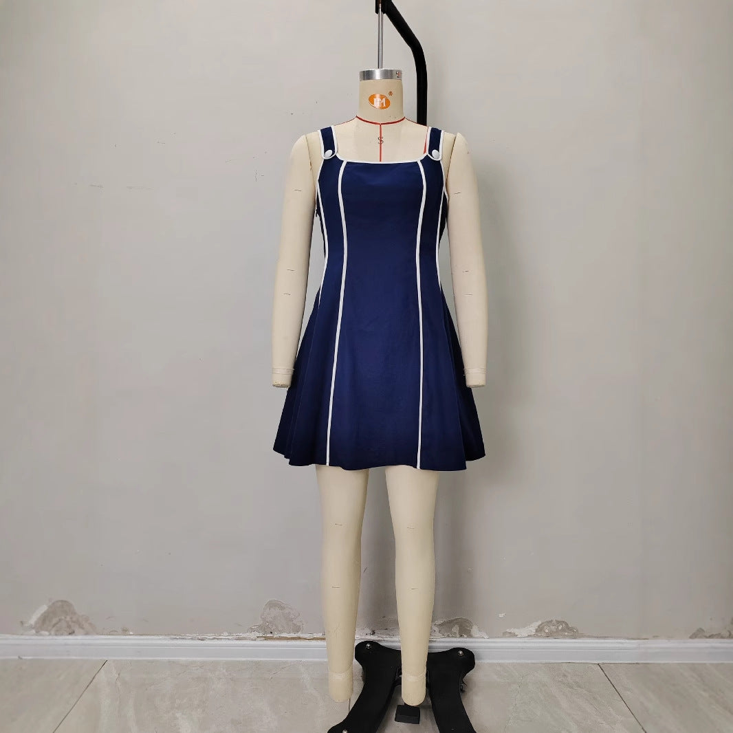 Sleek Blue-and-white Striped Slip Dress