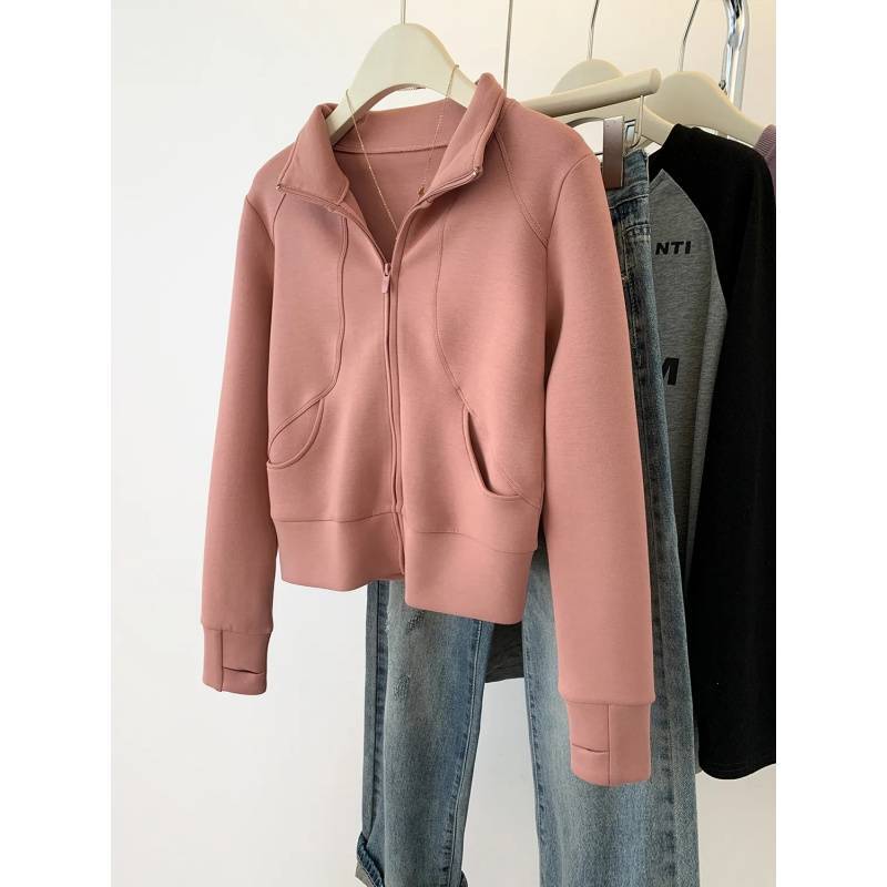 Plus Size Cardigan med lynlås og opretstående krave