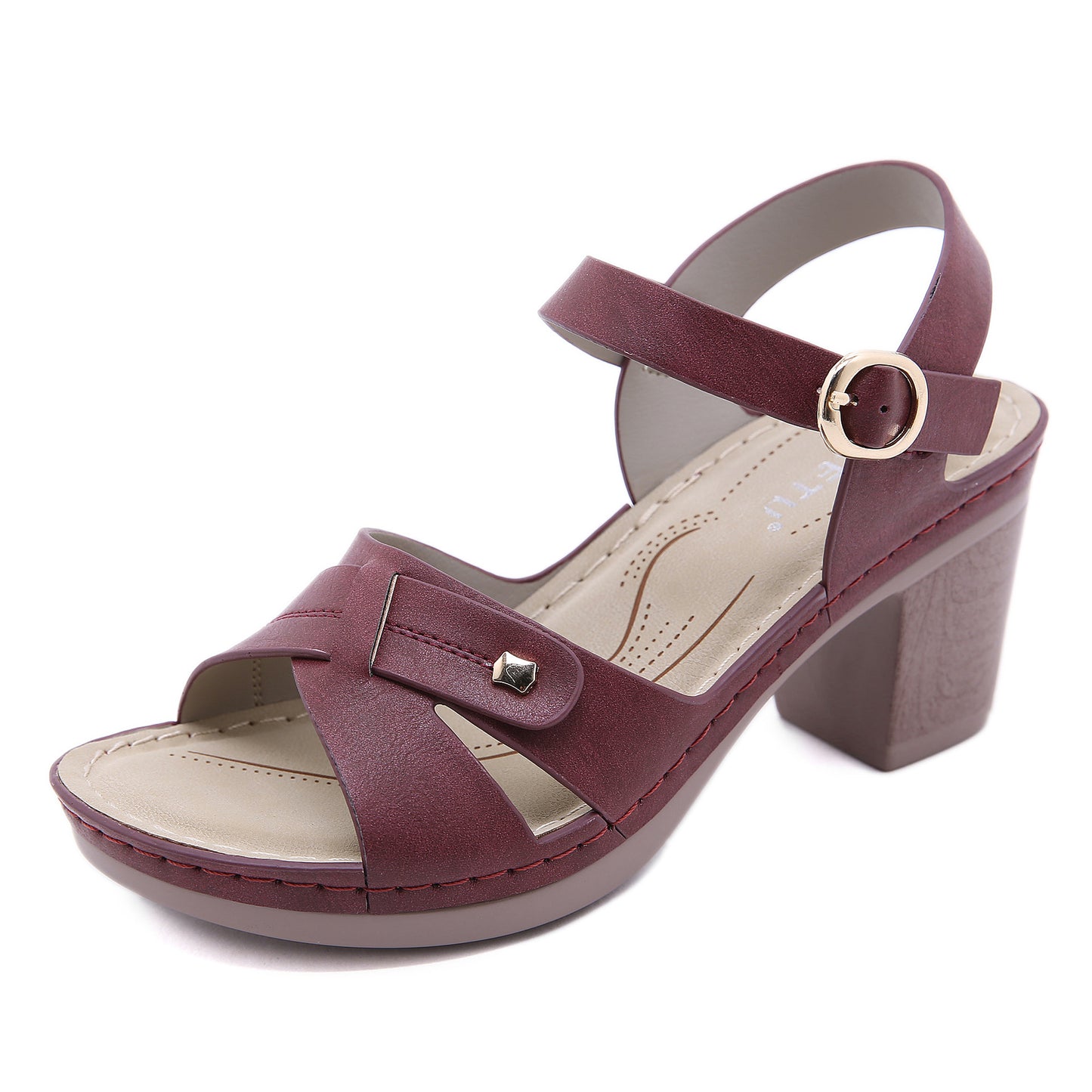 Women's Metal Buckle Stitching Buckle Chunky Heel Comfortable Plus Size Sandals