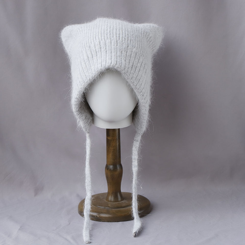 Winter High-quality Warm And Cute Cat Ear Rabbit Fur Knitted Hat