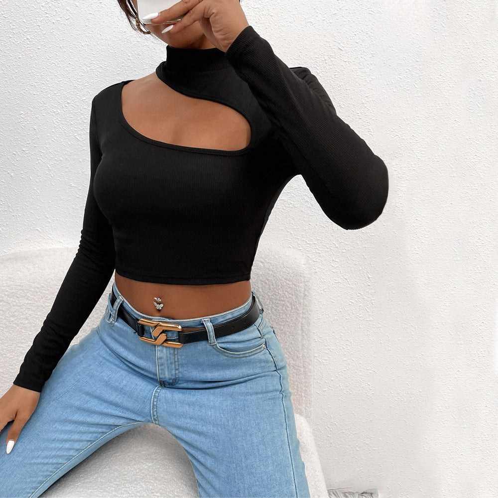 Women's Fashion Trend T-shirt Autumn And Winter Slim-fit Crop Top With Long Sleeves