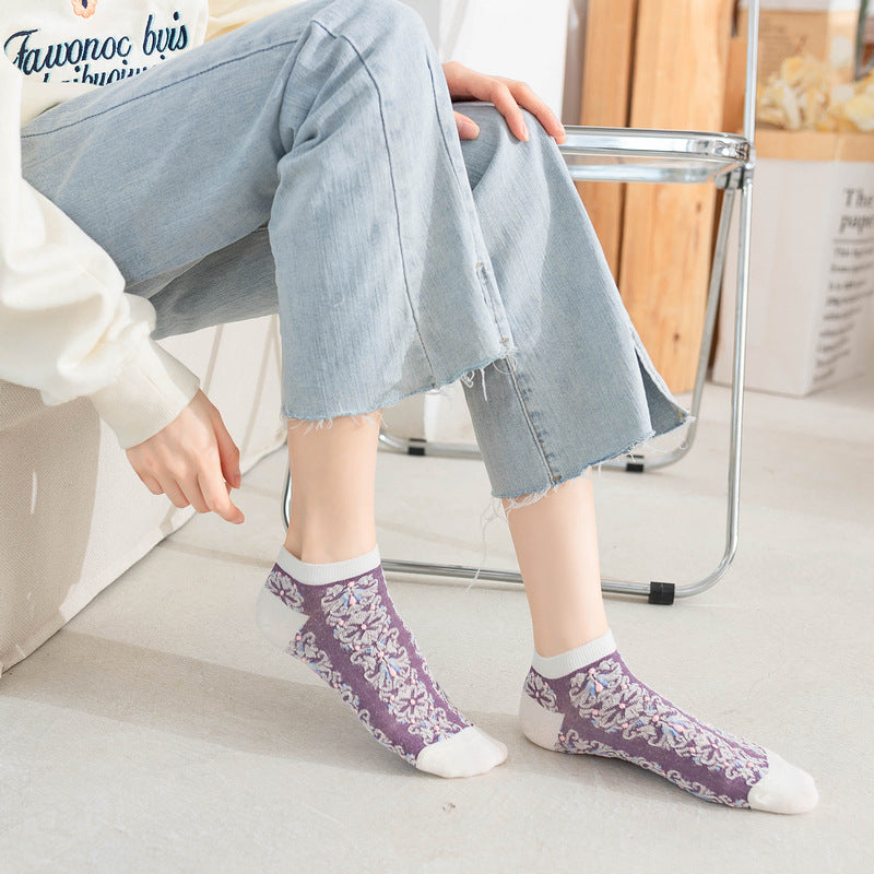 Women's Retro Ins Ultra-thin Card Silk Jacquard Mesh Boat Socks
