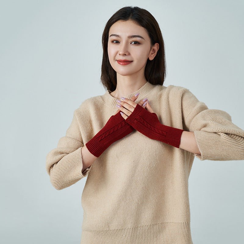Men's And Women's Wool Thickened Warm Half Finger Gloves