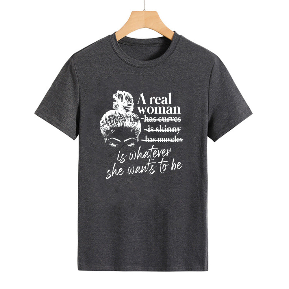 T-shirt med bogstavprint, rund hals og korte ærmer