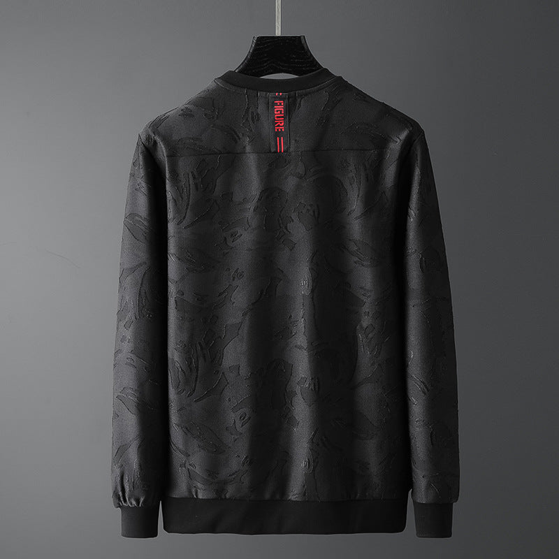 Round Neck Sweater Men's Long-sleeved T-shirt Black