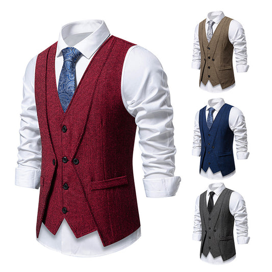 European And American Style Retro Vest Man Host Formal Dress Fake Two-pieces Coats