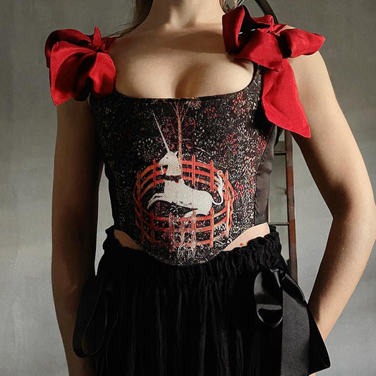 New Pullover Sleeveless Lace-Up Print Crop Corset