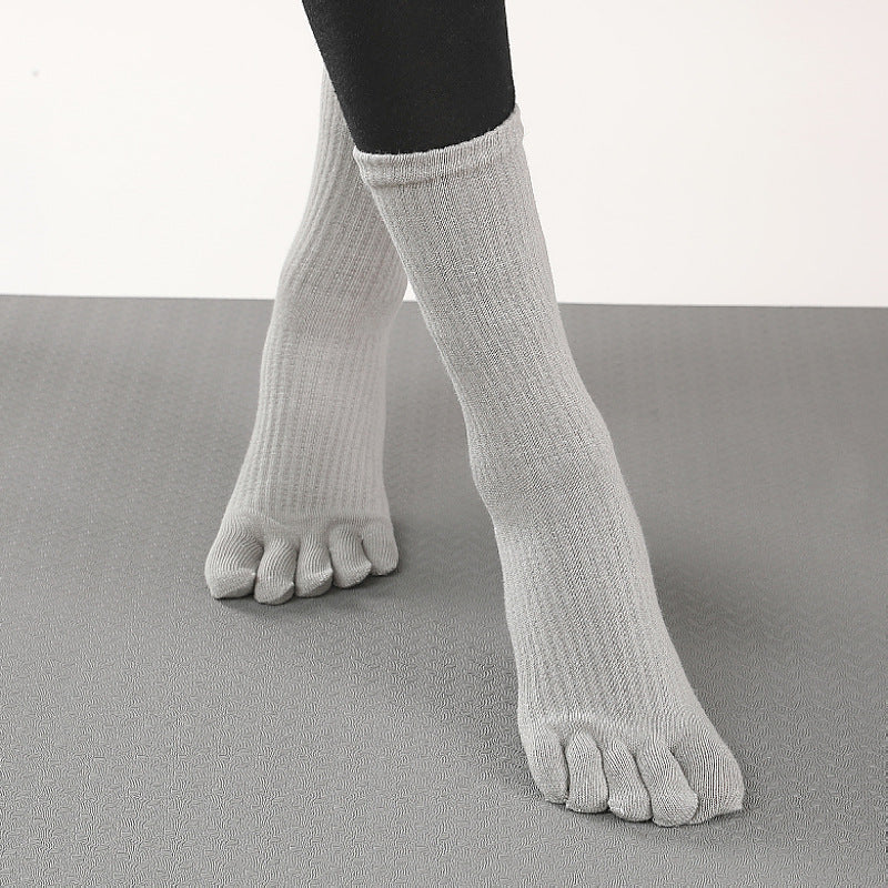 Women's Pure Cotton Non-slip Long Tube Five-finger Socks