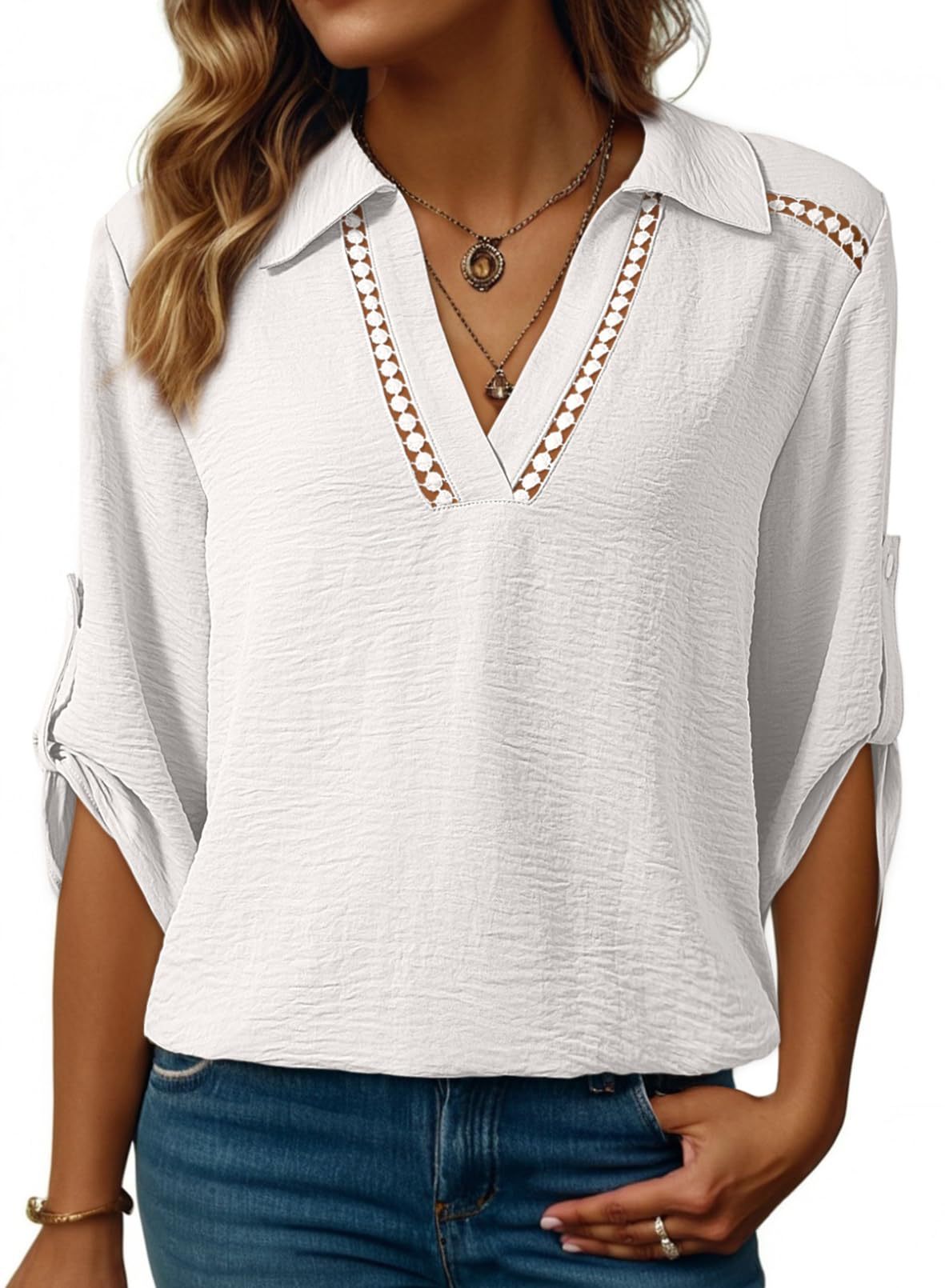 Stylish Casual Solid-color Hollow-out V-neck Versatile Top For Women