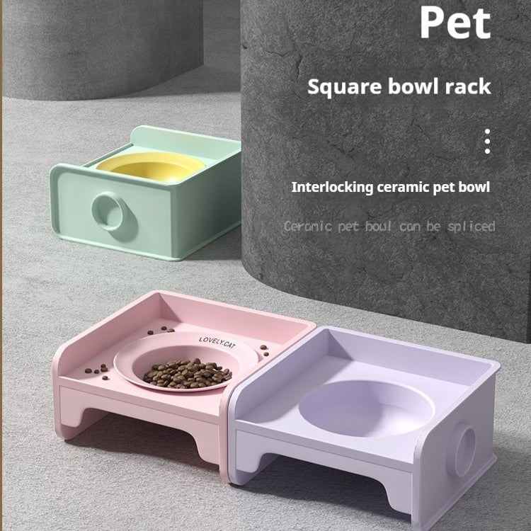 Ceramic Height Increasing Table Frame, Square Cat Bowl