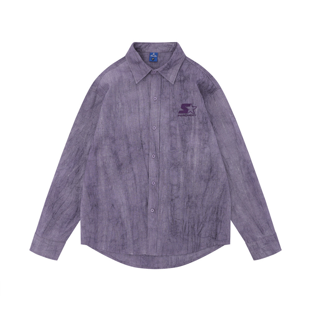 Simple Embroidered Linen Cotton Distressed Shirt For Men