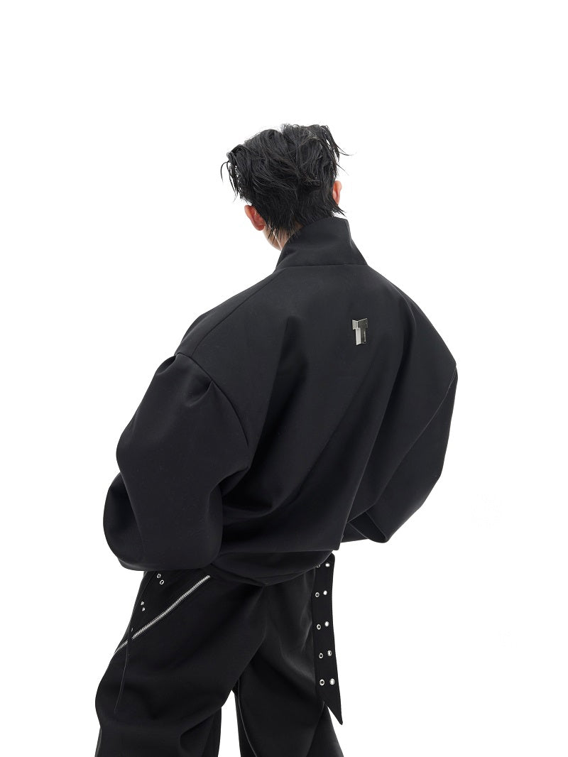 Niche Curved Machete Sleeve Black Jacket Coat
