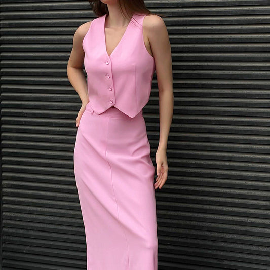 Sleeveless Vest Split Skirt Suit For Women
