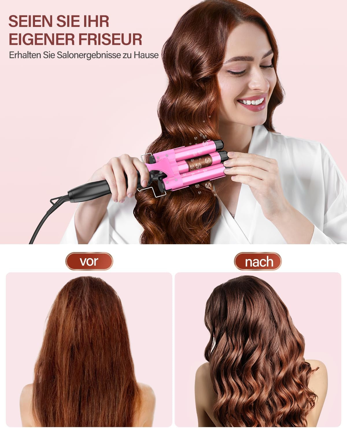 Rizador Profesional Con Cono Rizador, Plancha De Pelo Ondulada De Cerámica De 25 Mm Para Rizos Perfectos Y Cabello Ondulado, Estilo Versátil Y Duradero, Rosa