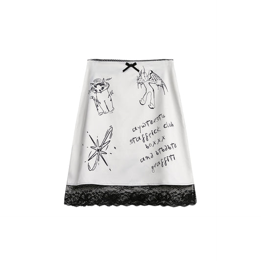 Women's Lace Stitching Lace Graffiti Skirt