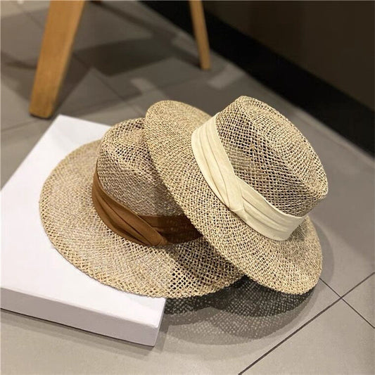 Women's Salty Grass British Retro Flat Top Straw Hat