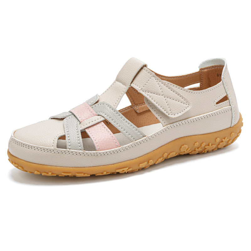 Handmade Retro Sandals Soft Bottom Mom Shoes Velcro