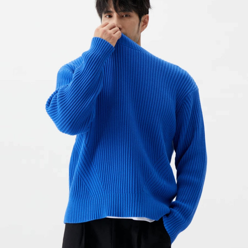 Mens Organic Cotton Ribbed Chunky-Knit Crew-Neck Sweater From Xinjiang