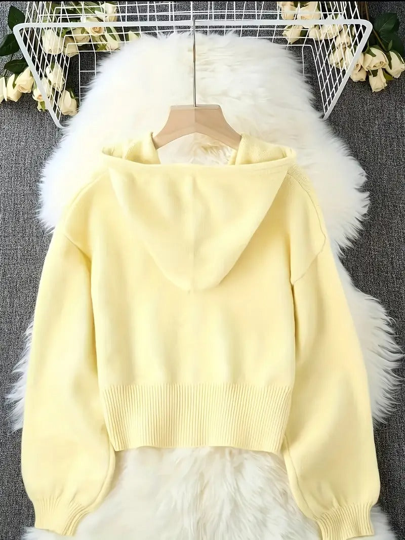 Women's Ivory Yellow Oversized Hooded Cardigan