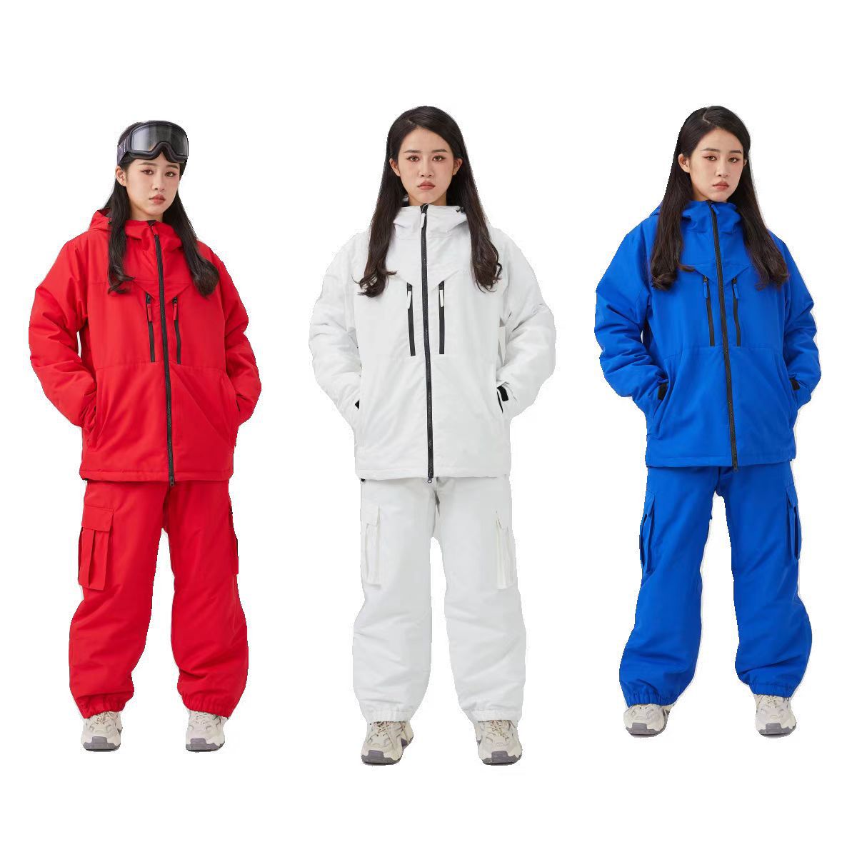 White, Padded, Waterproof, Loose-fitting Top-and-pants Set