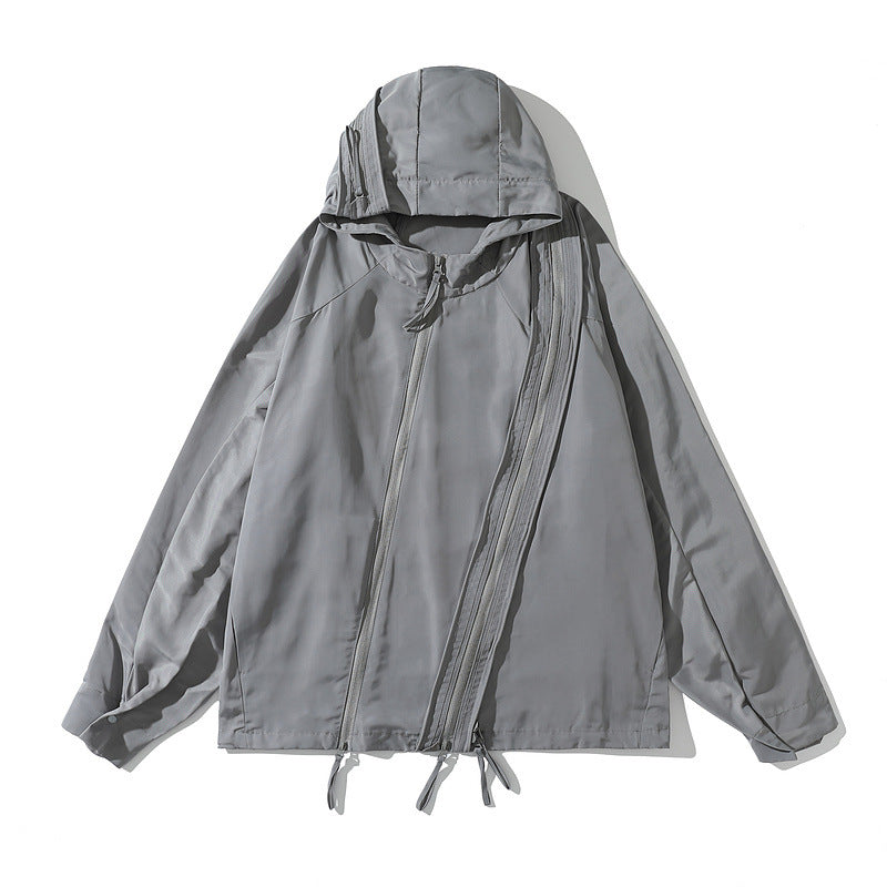 Shaped Design Functional Wind Multi-Zip Nylon Jacket