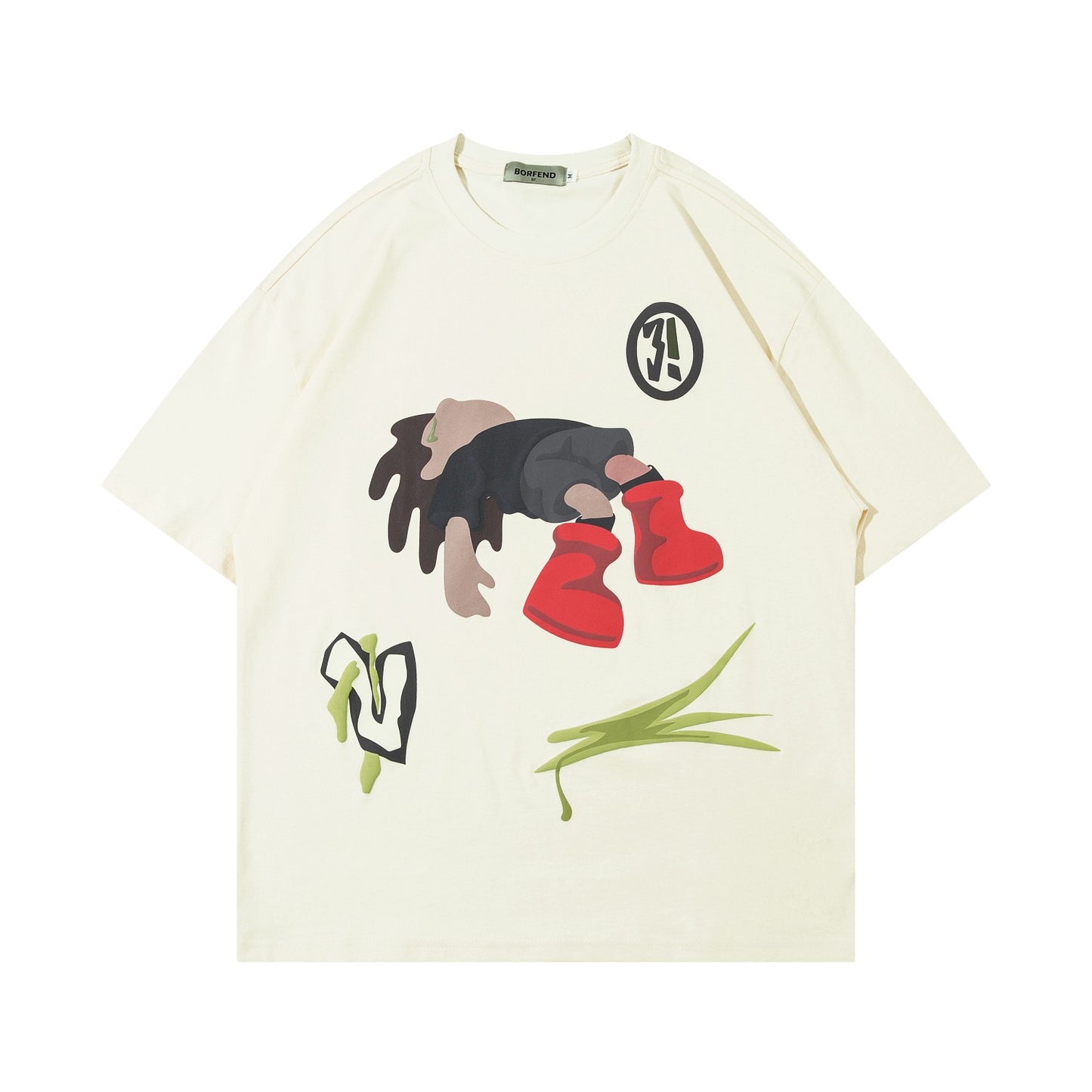American Street Cotton Graffiti Style Printed Couple Round Neck Short Sleeve T-shirt