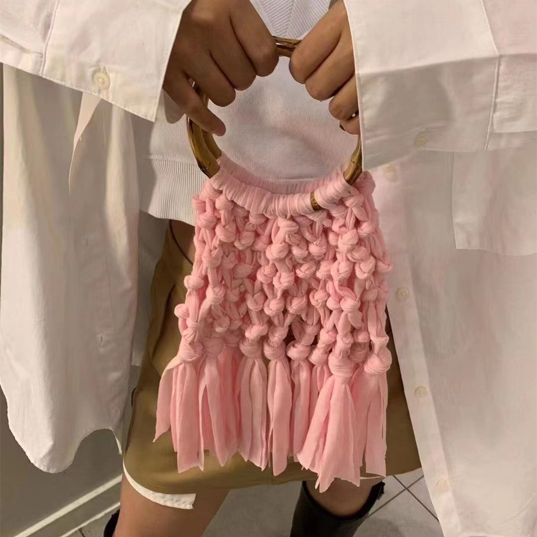 Women's Bag Cotton Knitted Tassel Hollow