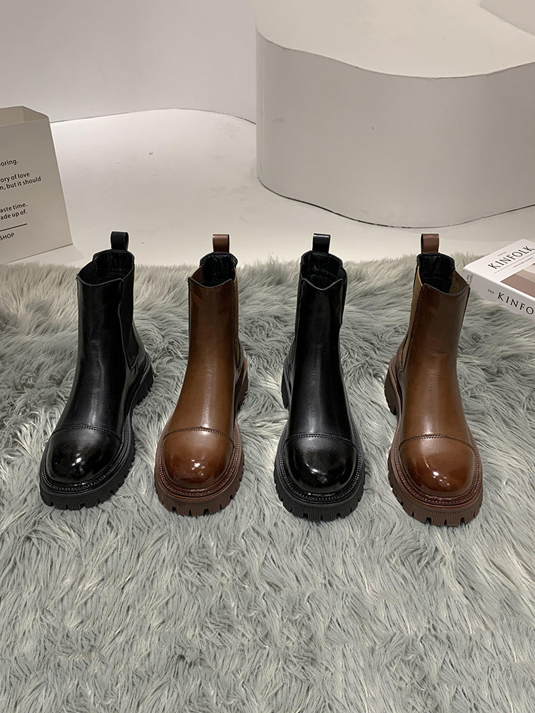 British Style Plus Velvet  Platform Boots Retro Brown Skinny Boots Winter
