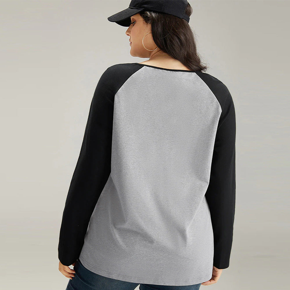 Løs patchwork-design niche casual langærmet top til kvinder