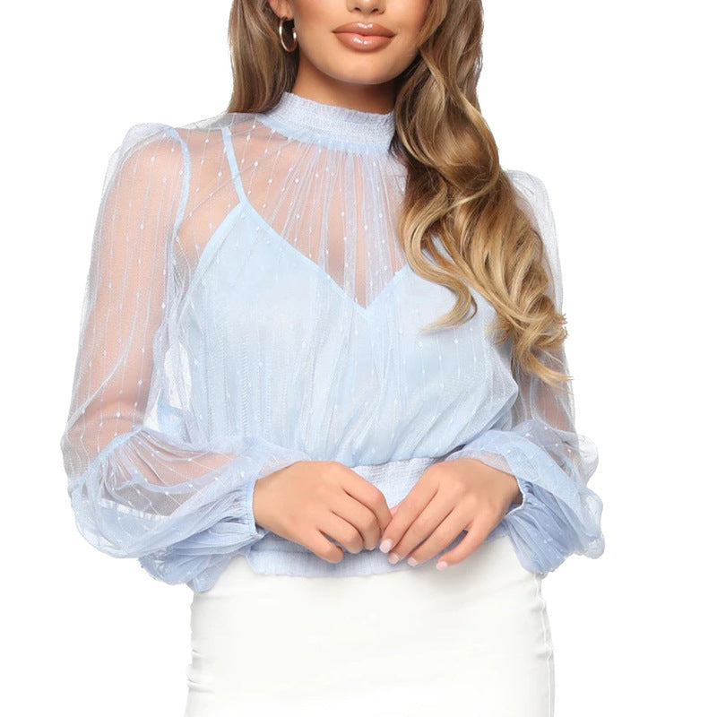 Women's Clothing New See-through Mesh Top Chiffon Shirt