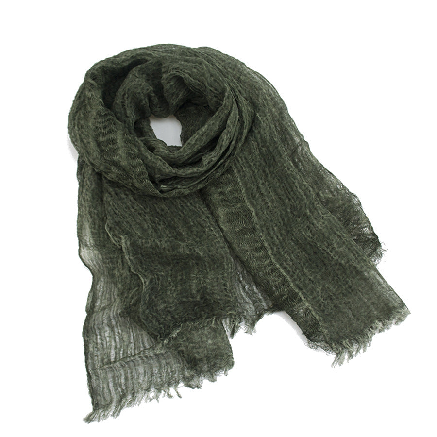 Solid Color Linen Scarf Retro Style Tassel Shawl For Women