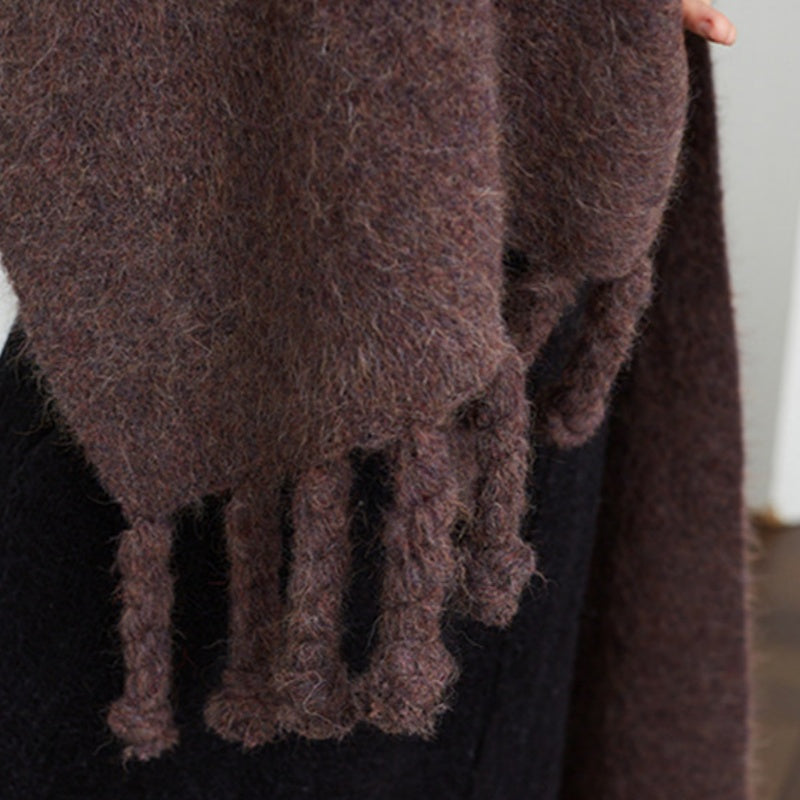 Heavy-duty Alpaca Wool Handcrafted Tassel Scarf, Long Style
