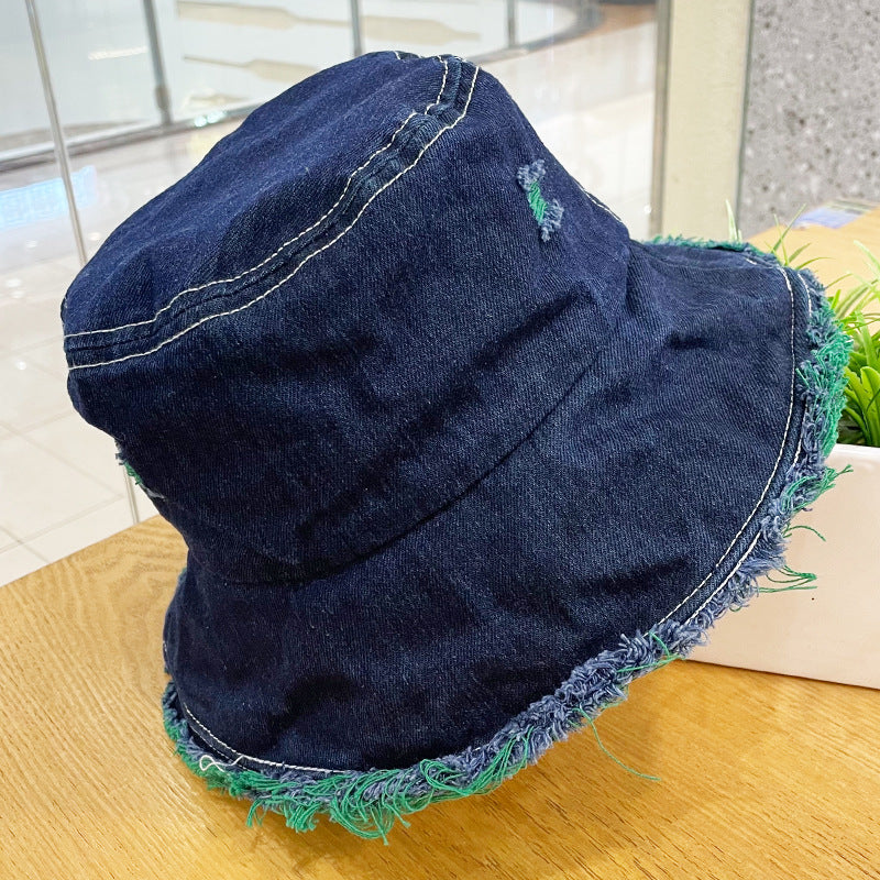Made Of Old Rough Edge Denim Fisherman Hat Women's Sun Protection Retro