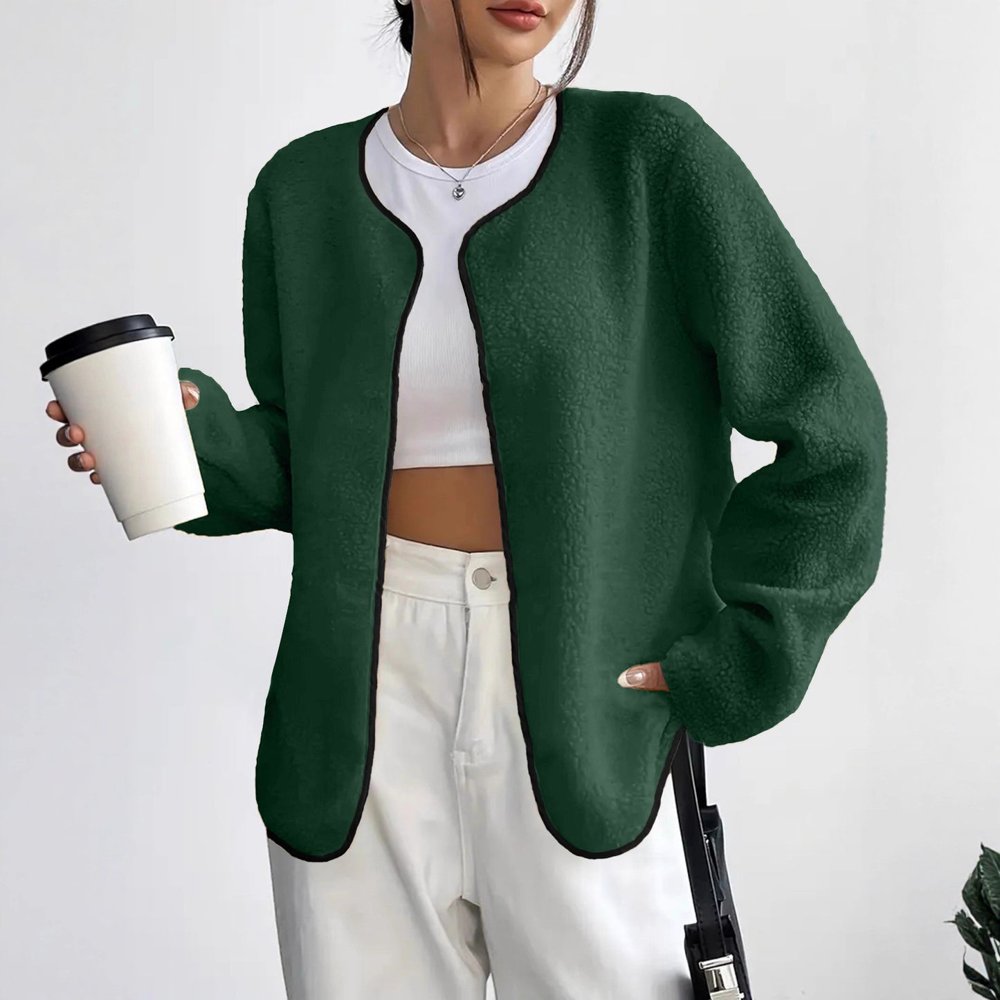 Moderigtig Casual Ensfarvet Cardigan Kort Jakke til Kvinder