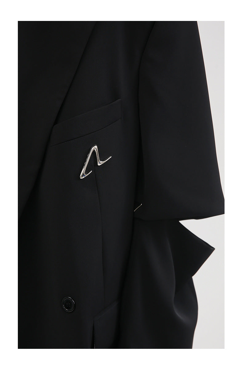 Metal Label Design Detachable Short Sleeve Padded Shoulder Suit