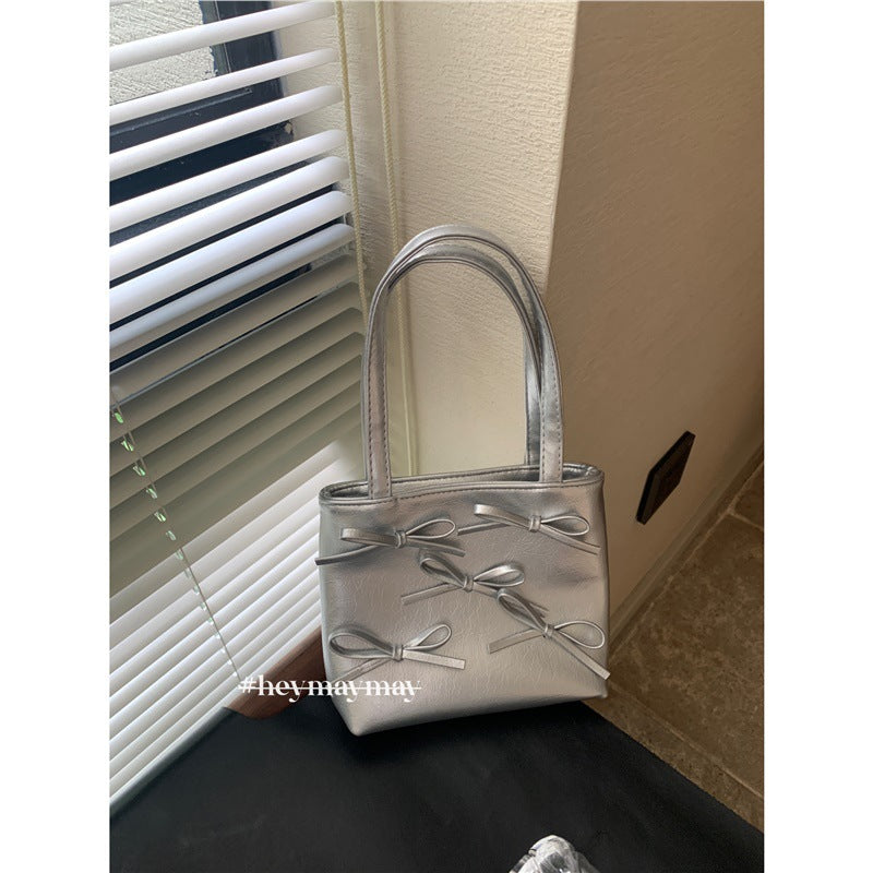 Simple Fashion Women's Bow Silver Small Square Bag