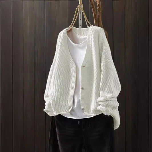 Cross-border Early Autumn New Casual Versatile Solid Color V-neck Long-sleeved Single-breasted Knitted Cardigan Sweater