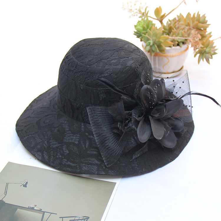 Women's New Lace Mesh Flower Big Brim Sun Hat