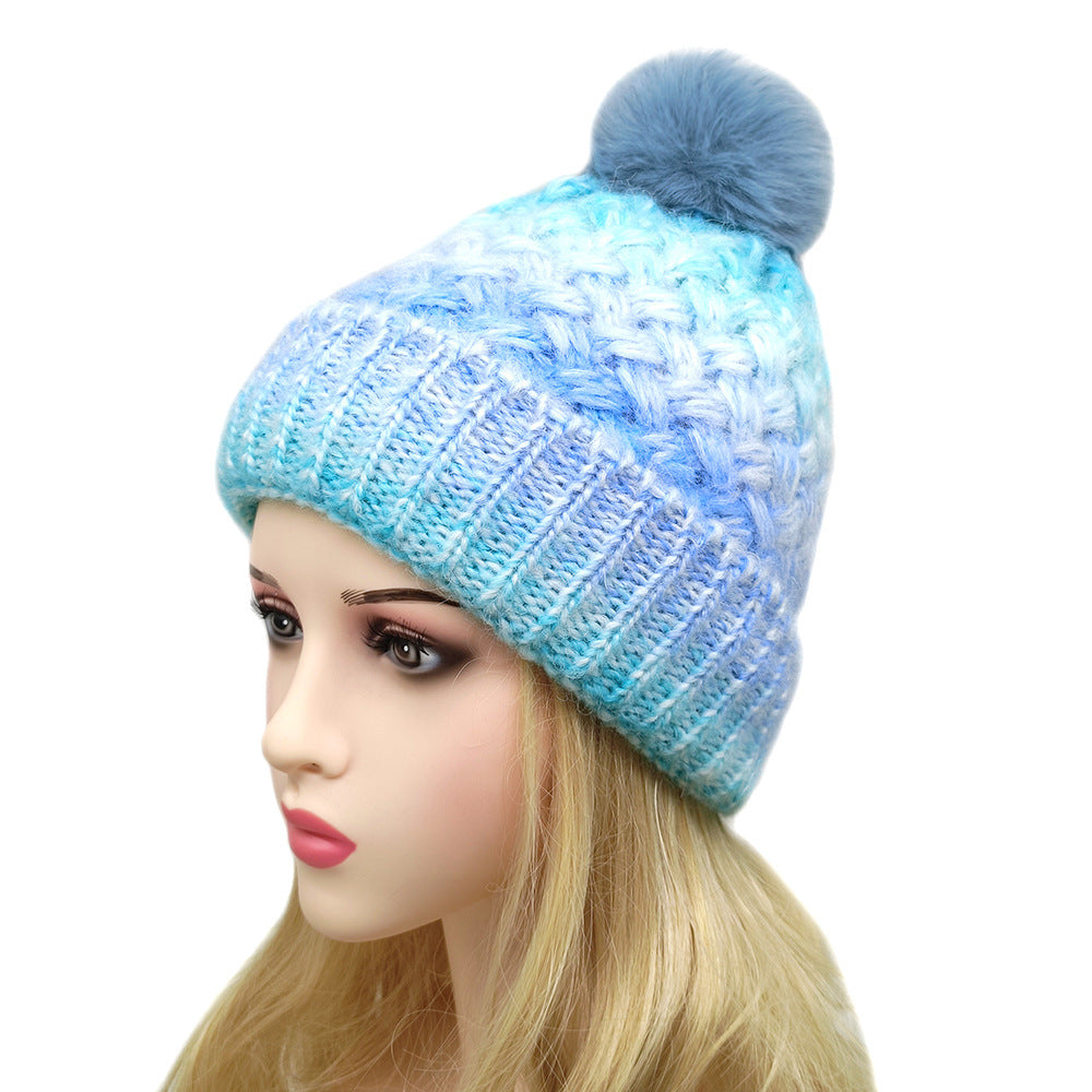 Cold-proof Woolen Cap Female Fleece-lined Thermal Knitting