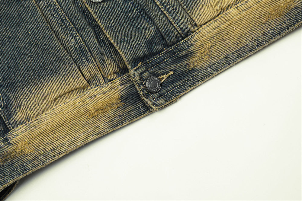 Loose Casual Wash Vintage Distressed Turn-down Collar Coat
