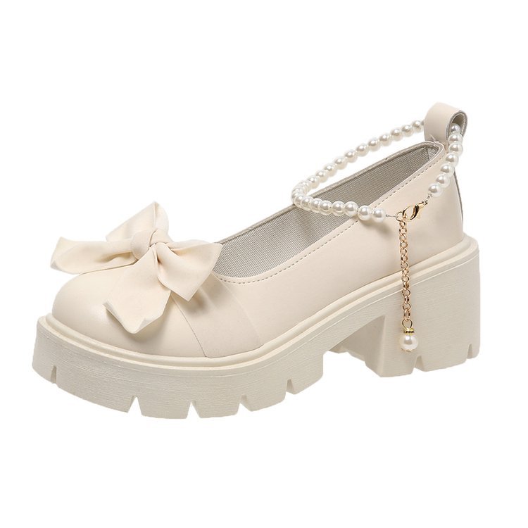 Spring And Summer New Pearl Thick Bottom Versatile Small Leather Shoes