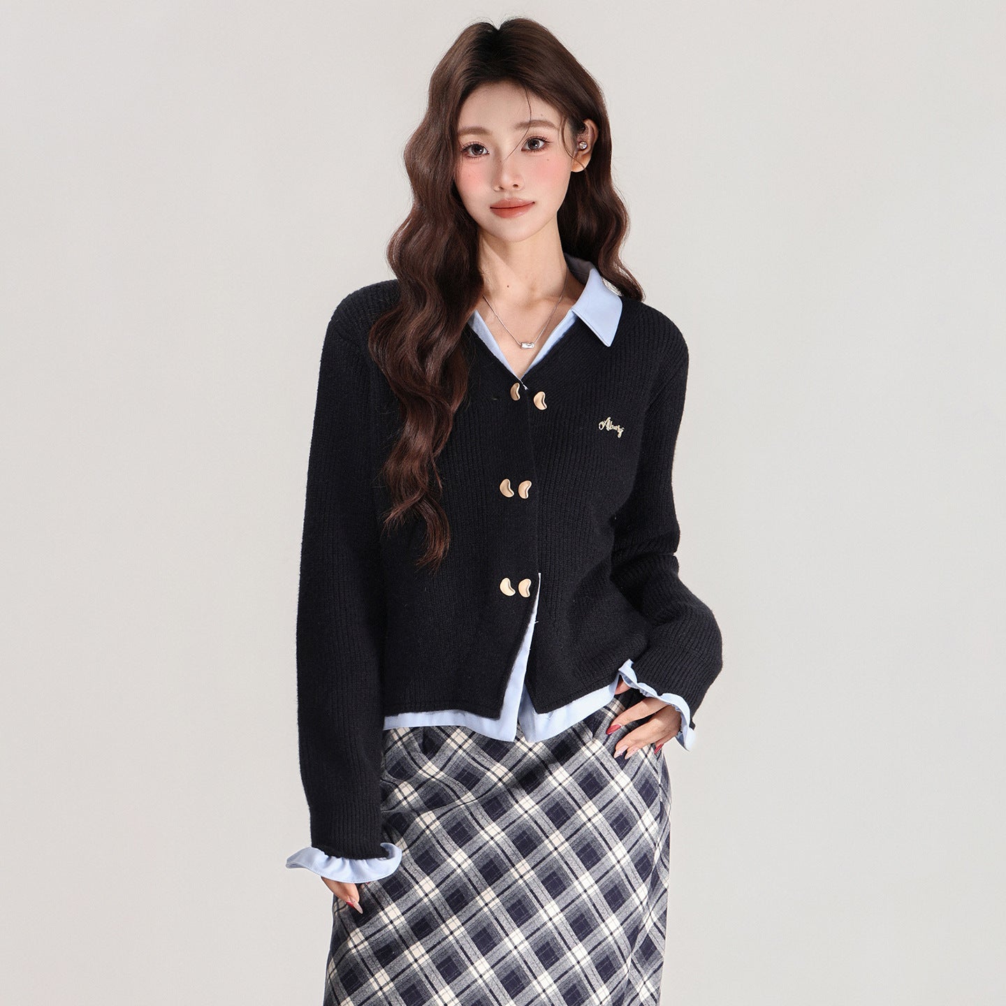 Fake Two-piece Long Sleeve Knitted Cardigan Women Loose Thick Sweater