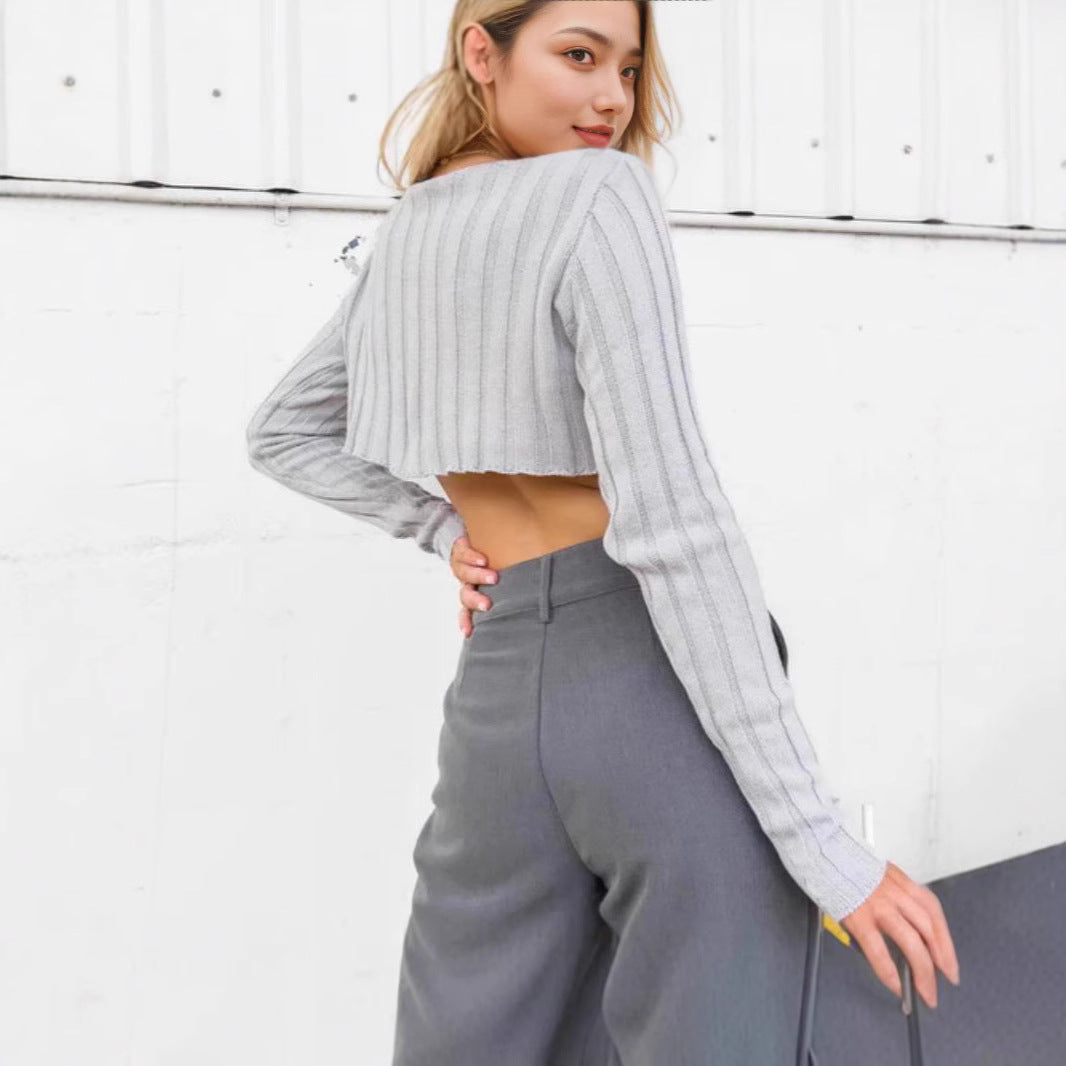 Women's Cropped Short Sweater Solid Color
