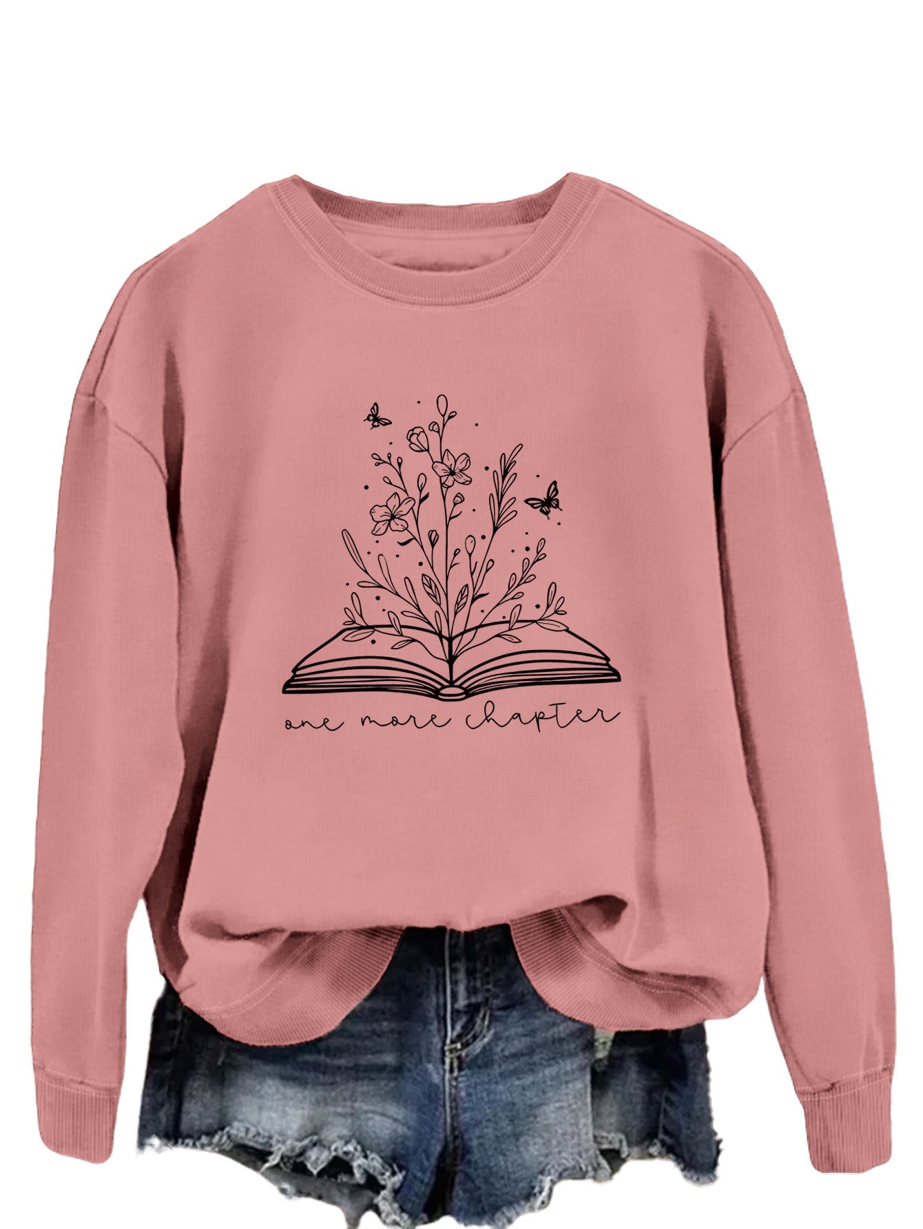 Rund Hals Enkel Langærmet Løs Sweatshirt til Kvinder med Bogstaver