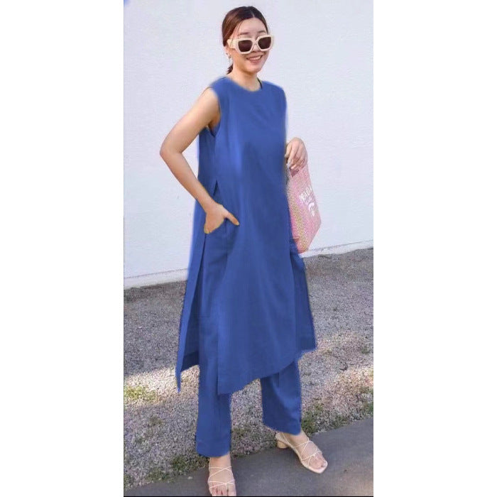 Split Pocket Casual Sleeveless Pants Pants Two-piece Suit