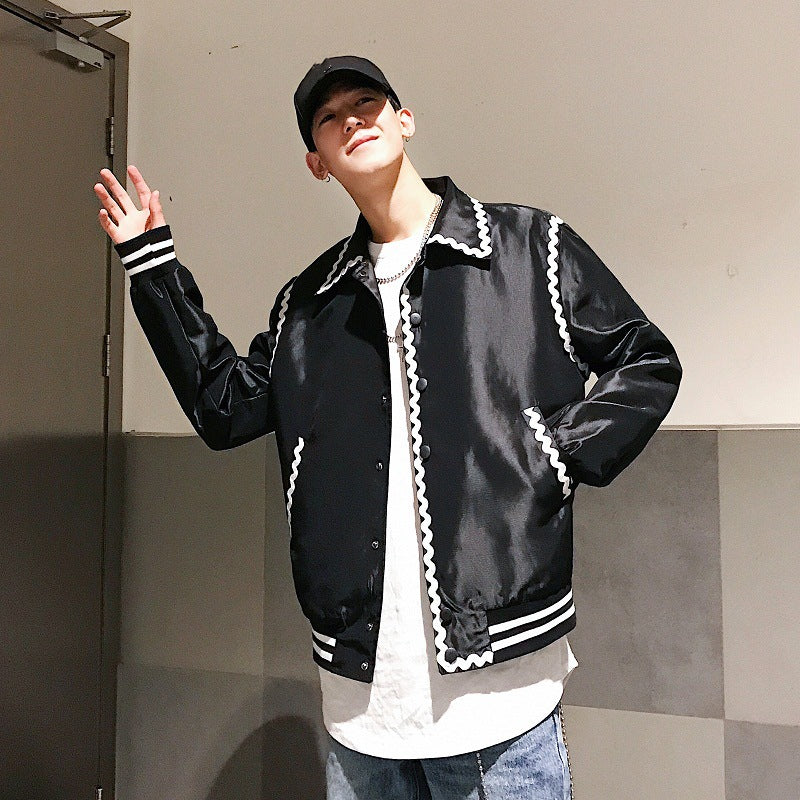 Ins Style Black And White Contrast Color Inlaid Line Bag Edge Gothic Jacket